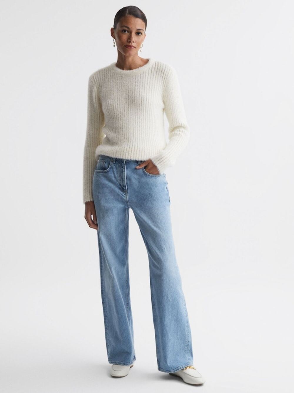 Reiss Iris Ribbed Fluffy Crew Neck Sweater, Size M